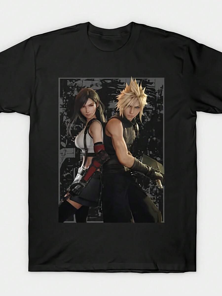 Claude And Tifa Men's Black Crew Neck T-Shirt, Soft, Breathable And Anti-Shrink, There's Always One That Suits Your Unique Style, Ideal For Home, Parties And Travel. - 黑色 - 查看 1