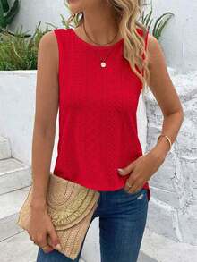 Top informal de tirantes para mujer de unicolor con escote redondo y espalda cruzada, para vestimenta de Año Nuevo - Rojo - Ver 6