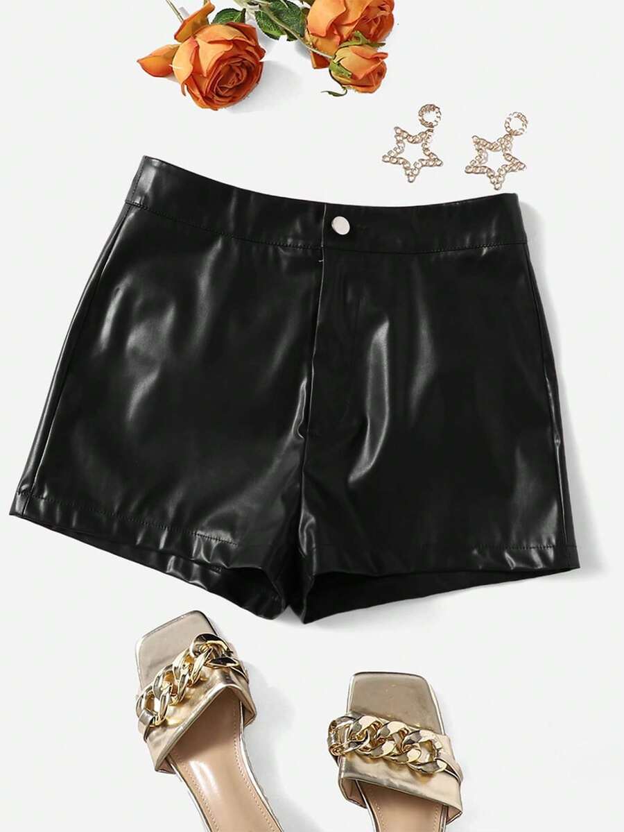 LUNE Shorts ajustados de piel sintética, casuales para el verano - Negro 2 - Ver 1