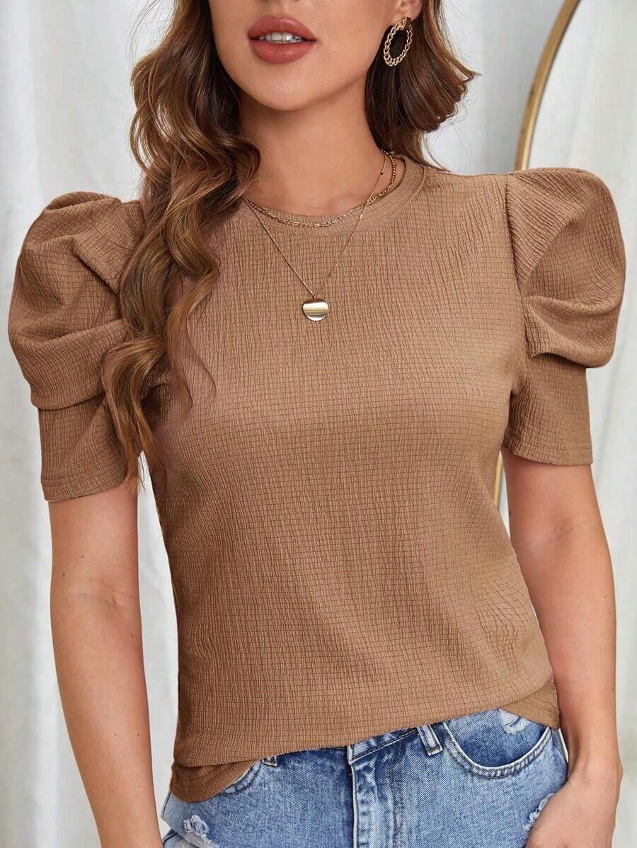 Clasi Camiseta unicolor de manga farol - Marrón Mocha - Ver 1