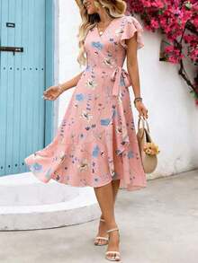 Holidaya Vestido midi con estampado floral y estilo envolvente para mujer - Rosa - Ver 6