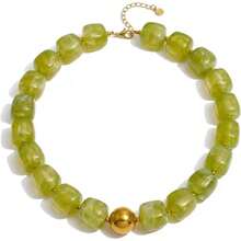 Colorful Beaded Choker Necklace For Women: Boho Large Square Acrylic Beaded Necklace Stainless Steel Adjustable Surfer Beach Strand Necklaces Summer Handmade Jewelry Gift For Women - Green - View 1