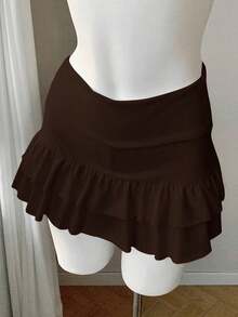 Xghhjm Falda Mini de Terciopelo Negro con Volantes para Mujer, Ideal para Fiestas de Invierno - Café integral - Ver 4