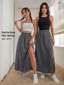 Falda De Verano Para Mujeres Con Estampado Floral Pequeño Y Abertura De Muslo - Blanco y Negro - Ver 1
