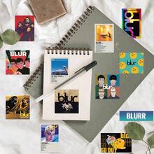 100張 Blur 樂團貼紙組，復古英倫流行音樂專輯貼紙，適用於筆電、吉他、滑板、筆記本與行李箱 DIY 裝飾 - 彩色 - 查看 9