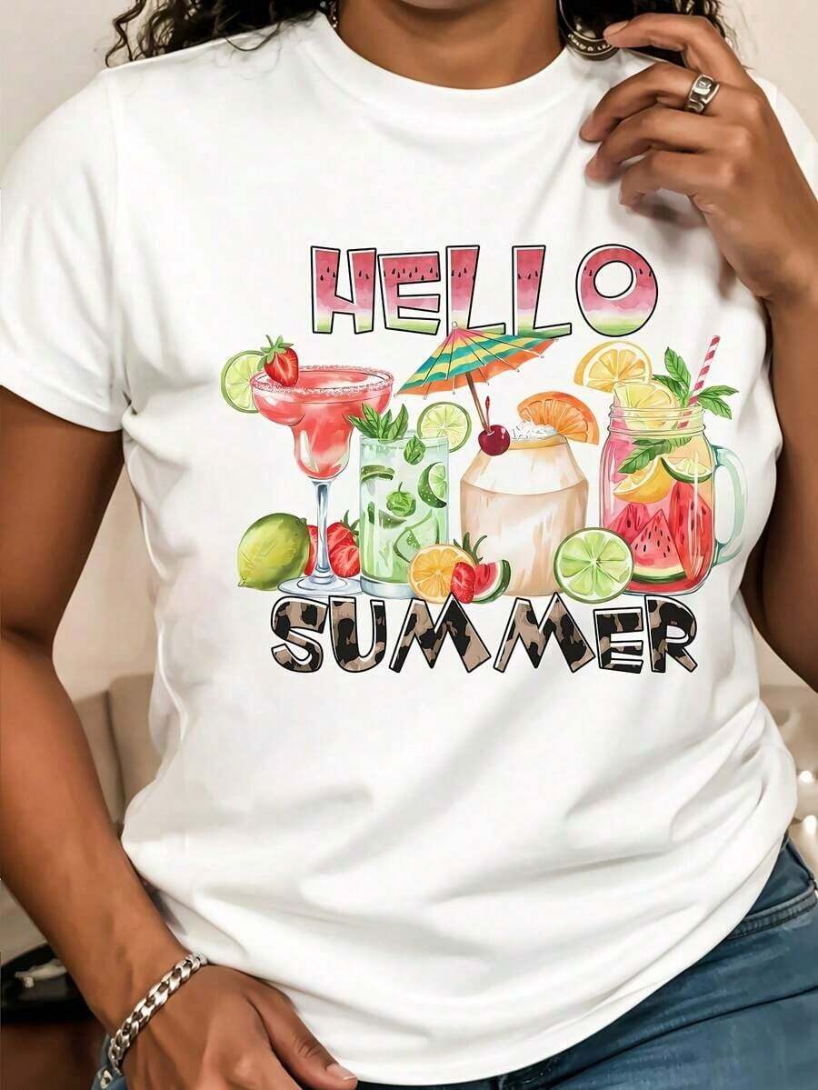Women's Casual Short Sleeve T-Shirt, 100% Cotton, 1 Piece, 100% Thick Cotton - Comfortable Round Neck, Soft And Adorable T-Shirts - 白色 - 查看 1