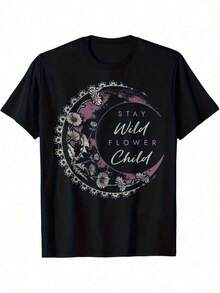 1 Piece Stay Groovy Retro 70s Flower Power Style T-Shirt, For All Seasons, Cotton, With One-Sided Print, Round Neck And Short Sleeves, 180g, 100% Cotton, Designs Are Printed. Unisex. - 黑色 27 - 查看 1