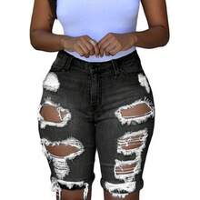 Shorts de mezclilla rasgados de cintura alta a la moda para mujer - Blanco - Ver 3