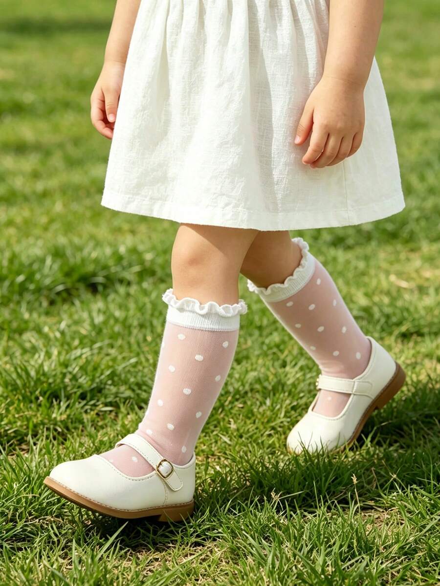 1 Pasang Kaos Kaki Bayi Perempuan Motif Polkadot Jacquard Setinggi Betis, Kaos Kaki Sutra Ringan dan Bernapas untuk Anak Perempuan, Kaos Kaki Serbaguna untuk Sehari-hari, Musim Semi/Panas