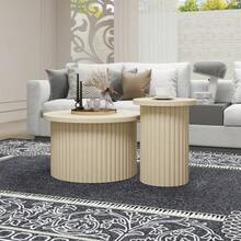 Round Coffee Table Set In A Pack Of 2 With Natural Wood Look And Wave-Shaped Structure – Integrated Side Table, Ideal For Living Room, Bedroom, Study Or Office - Natural - View 5