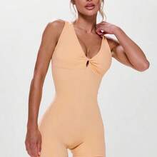 Sport Twist Front Cut Out Back Sleeveless Unitard, Active, Workout, Gym, Padel, Tennis, Pickleball Gym Fitness Yoga Pilates Daily Casual - Amarillo - Ver 2