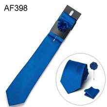 AlanKing 3pcs/Set Men's Solid Color Necktie, Pocket Square, And Lapel Flower, Classic Suit Accessories For Business, Casual Events, Weddings - Color Mixing - View 15