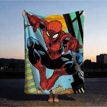 1pc S-Pider-Man Print Blanket,Retro Cartoon Style Throw Blanket,Cartoon Character Printed Blanket,All-Season Universal Nap Blanket,Character Home Decor Blanket,Modern Fashion Gift Suitable For Home Bedroom Bed Sofa Office Lunch Break Cover Picnic Blanket - 彩色 - 查看 1