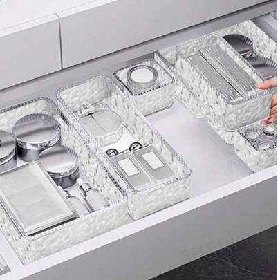 Bộ 10 hộp đựng mỹ phẩm bằng acrylic trong suốt, hộp đựng đồ chăm sóc da để bàn, thích hợp để đựng và phân loại nước hoa, son môi, chì kẻ lông mày. Hộp đựng kiểu ngăn kéo, hộp trang điểm, hộp đựng đồ để bàn, dùng trong nhà bếp, phòng khách, phòng ngủ, sử dụng đa năng, lưu trữ và sắp xếp đồ đạc trong nhà, hộp đựng kiểu ngăn kéo có vách ngăn tích hợp, hộp đựng đồ.