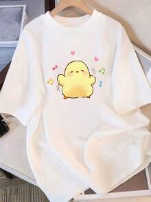 Loose-Fitting Cotton T-Shirt With A Round Neck, Personalized And Fashionable For Summer, Versatile, Comfortable And Casual For Women, Youthful And Vibrant For Everyday Use - Unisex Loose-Fitting Cotton T-Shirt With Short Sleeves And A Round Neck In An Urban Vintage Style. - 白色 - 查看 1