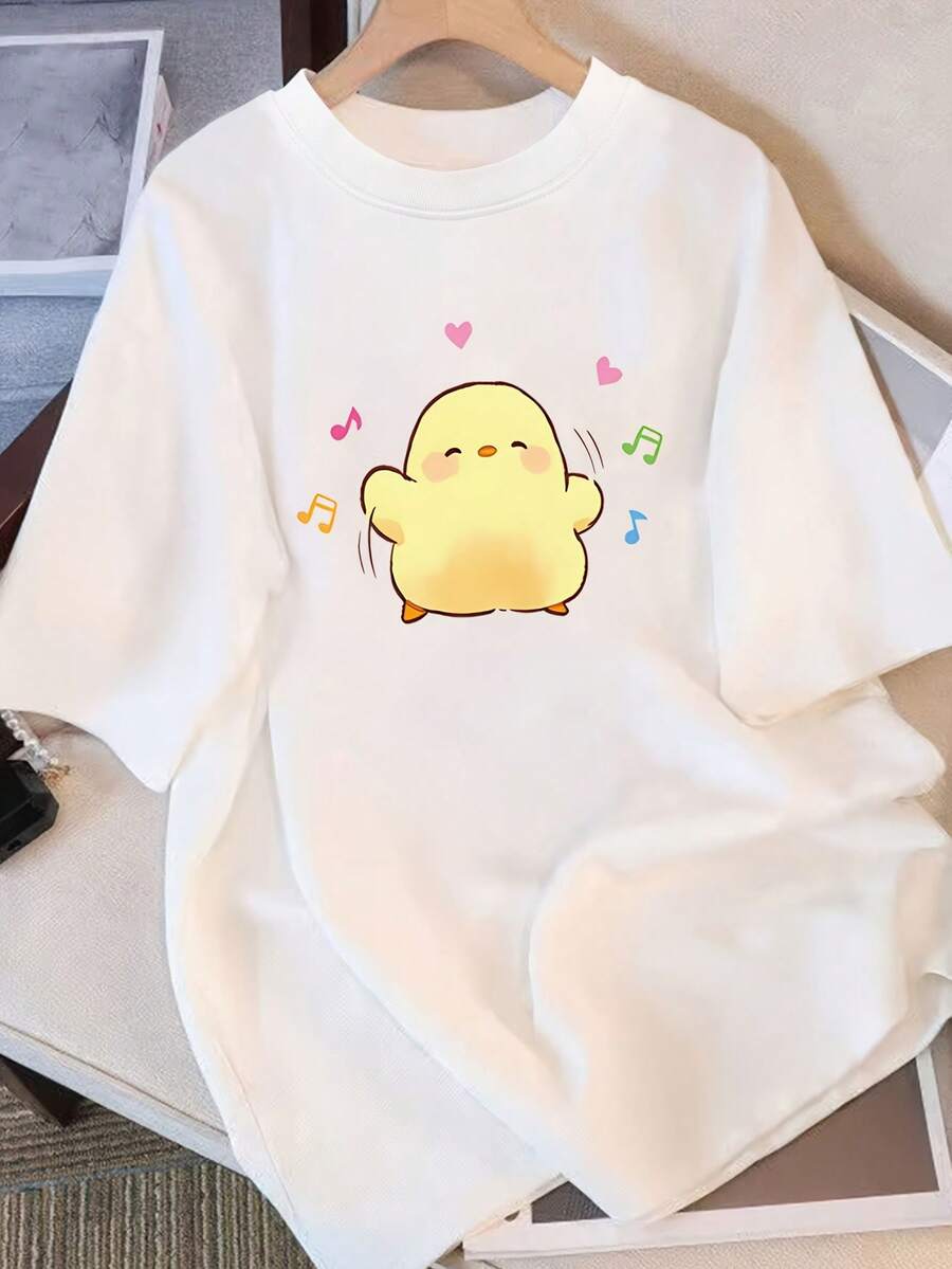 Loose-Fitting Cotton T-Shirt With A Round Neck, Personalized And Fashionable For Summer, Versatile, Comfortable And Casual For Women, Youthful And Vibrant For Everyday Use - Unisex Loose-Fitting Cotton T-Shirt With Short Sleeves And A Round Neck In An Urban Vintage Style. - 白色 - 查看 1