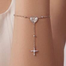BAMOER Angel Cross Bracelet 925 Sterling Silver Adjustable Chain Women's Religious Faith Jewelry Guardian Spirit - Silver - View 2