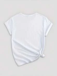 Women's Casual Round Neck Cotton T-Shirts For Valentine's Day KindaBOUJEE KindaBROKE With Leopard Print, Heart, Flower And Star Decoration, Beautiful, Elegant, Party, Fashionable, Loose And Fitted, Gift, Soft, Machine Washable, Elastic, Sporty, Round Neck, Short Sleeve, Simple Top For Daily Wear. - 白色 - 查看 3