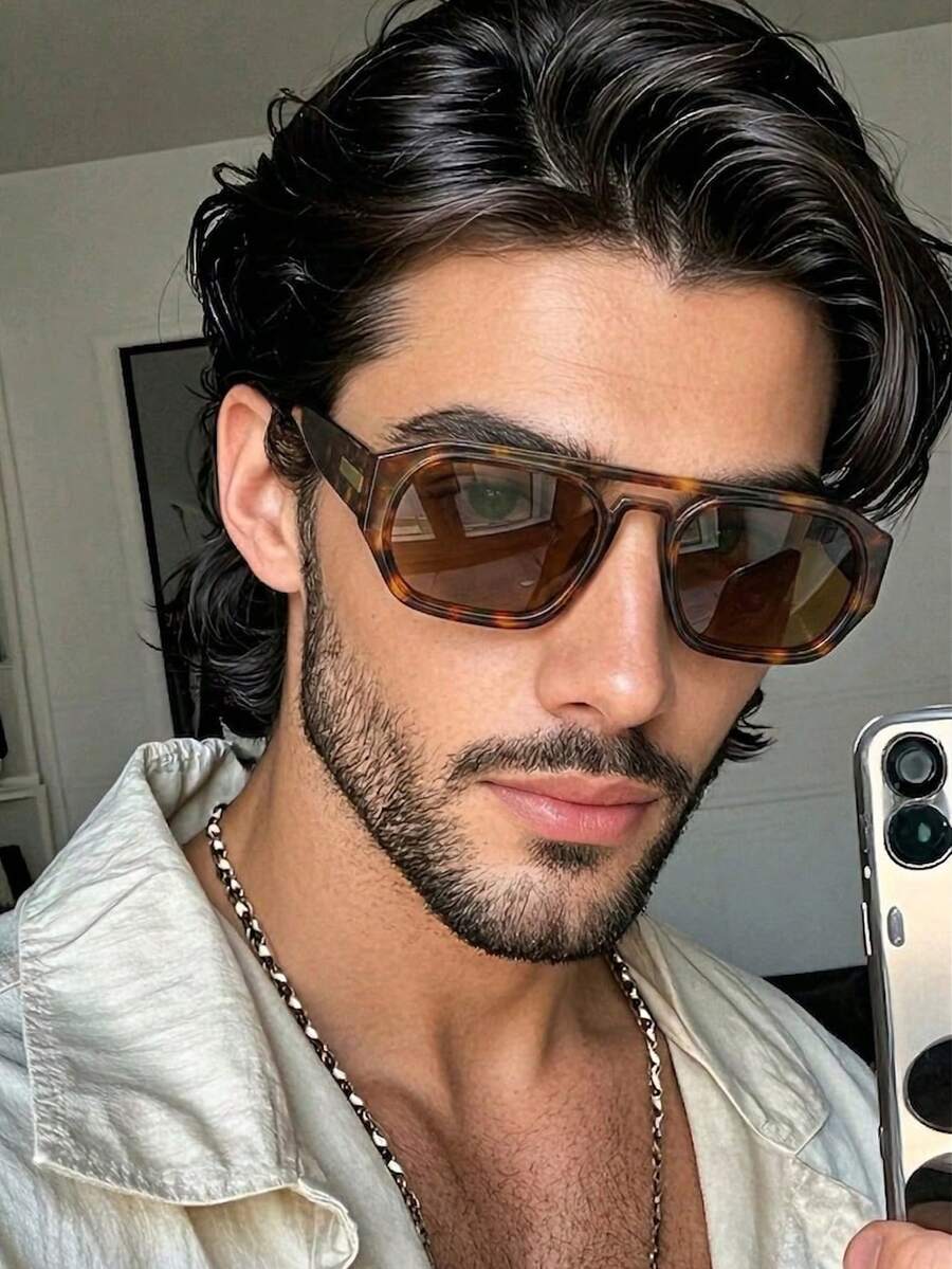 1 Pair Men's Leopard Print Double Bridge Aviator Vintage Street Style Fashion Glasses - Multicolor - View 1