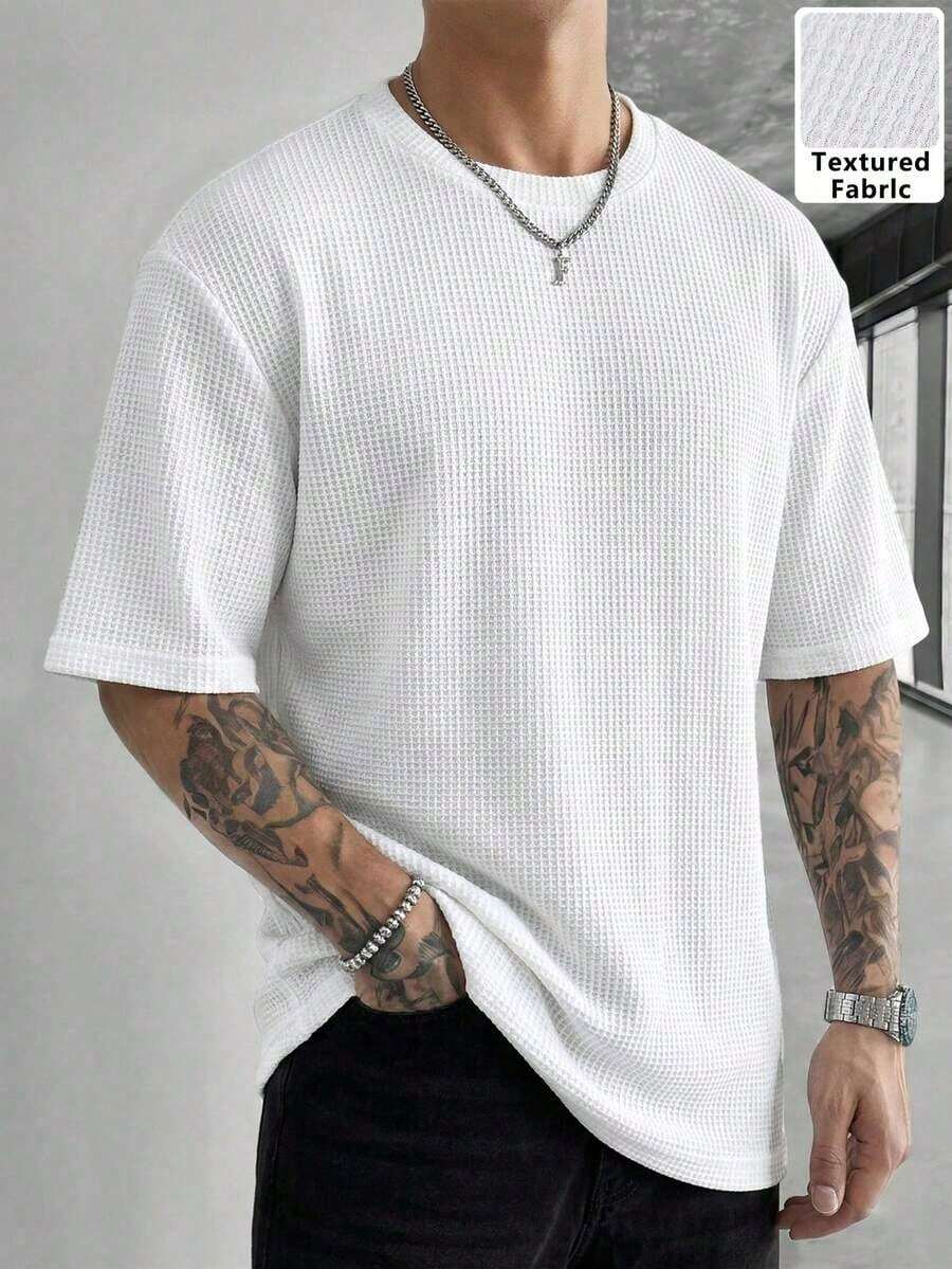 Men's Loose Fit Shirt With Dropped Shoulders And Solid Color - 白色 - 查看 1