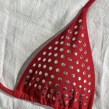 Sexy Rhinestone Bikini 2026, Solid Color Two-Piece Swimsuit With Ties, Women's Beach Vacation Swimwear, Manufacturer - 紅色 - 查看 2