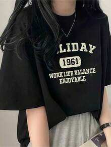 New 2026 Women's T-Shirts, Couple T-Shirts, Comfortable Casual Urban Style Modern Design Work-Life Balance 1961 Graphic Statement Versatile For Daily Use On Various Occasions Unisex One Size Black Fashion - 黑色 - 查看 6