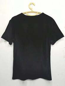 Plus Size, Women's Casual Printed T-Shirt, Round Neck, Short Sleeve, Slightly Stretchy Fabric, Regular Fit, Comfortable Top For All Seasons, Women's Clothing - 黑色 - 查看 2