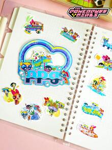 THE POWERPUFF GIRLS 20 miếng dán PET hình Powerpuff Girls, hình hoạt hình, chống thấm nước, hình Blossom, Bubbles và Buttercup dùng cho bình nước, máy tính xách tay, sổ tay, album ảnh. - Màu xanh nhạt - Xem 2