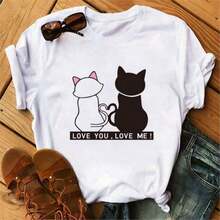 Soft 100% Cotton T-Shirt, NEW For SUMMER, With Personalized Name Letter Combination For Women, Alphabet Rose Print T-Shirt A B C D E F G, Short Sleeve Clothing, Feminine T-Shirts And Tops, Breathable Cotton T-Shirt, Goes With Everything, Great. - 白色 - 查看 1