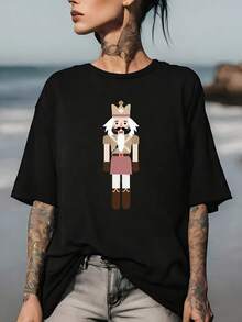 Ultra-Soft 180g Christmas Nutcracker Graphic T-Shirt | Festive Gift For Family And Friends | Comfortable And Stylish T-Shirt For Casual Wear | Perfect For Company Parties And Christmas Gatherings | Men's And Women's Sizes Available - 黑色 - 查看 7