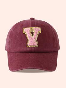 1pc Kids Burgundy Letter Baseball Cap, Sun Hat For Boys And Girls, Suitable For Outdoor And Daily Use - Pink Gold Label - Wine Red Washable Cap - View 61