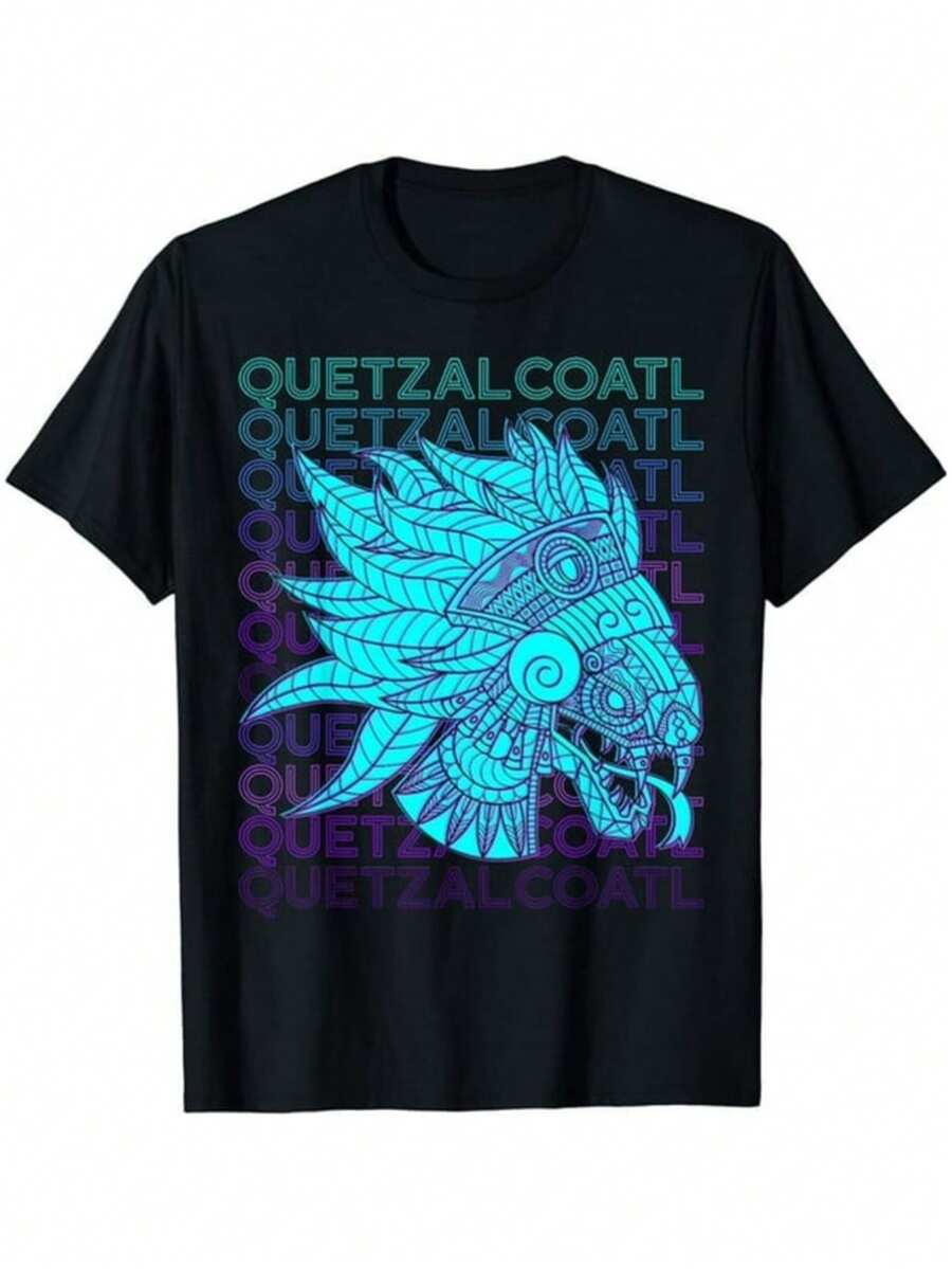 Women's T-Shirt 002 Bohemian Style With Heat Transfer Design, Mysterious Watercolor Blouse, Black T-Shirt With A Stunning Design Of Quetzalcoatl, A Powerful And Attractive Symbol, Perfect For Lovers Of Ancient Mexican Culture And Unique Fashion - 黑色 - 查看 1