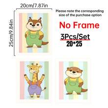 1/3件套帆布墙画海报，适用于房间家居装饰，美观实用，可选画框，可用于房间装饰、卧室装饰、婴儿房装饰、客厅装饰、办公室装饰等。可爱动物主题儿童房墙画三件套，适合婴儿房装饰、儿童卧室墙画，北欧风格儿童房艺术画。 - 彩色 - 查看 15