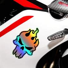 2pcs Holographic Flame Skull Motorcycle Sticker, Waterproof Vinyl Decal For Bike Body - 1 SET - View 9