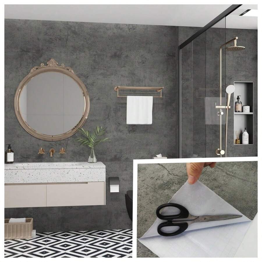Giấy dán tường xi măng công nghiệp kích thước 15,7in x 118in, tự dính, chống thấm nước, có thể giặt, chống trầy xước, giấy dán dày dặn, có thể tháo rời, đa dụng cho tường điểm nhấn, mặt bàn bếp, phòng tắm và các dự án DIY tại nhà, giấy dán tường xi măng công nghiệp, giấy dán màu xám bê tông.
