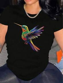 | Exquisite Design | Loose And Comfortable | Easy To Match | Women's Casual Short Sleeve T-Shirt, 1 Piece, 100% Thick Cotton - Comfortable Round Neck, Soft And Pretty Top - 黑色 - 查看 8