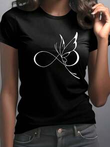 Women's T-Shirt - Elegant Printed T-Shirt For Women - Summer Fashion, Stylish Design, Comfortable And Breathable, Round Neck T-Shirt, Soft Material, Suitable For Daily Wear And Outdoor Activities In Autumn And Summer, Casual But Elegant Blouses For Women. - 黑色 - 查看 1