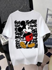 Officially Licensed Disney Vintage Mickey Mouse EST 1928 Retro Quote Text Graphic T‑Shirts For Men 100% Cotton Short Sleeve Crew Neck Classic Cartoon Oversized Streetwear Tee Old School Typography Summer Casual Daily Nostalgic Outfit - trắng - Xem 3