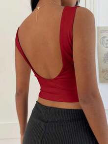 Top de camiseta corta acolchada de algodón blanco, primavera/verano - Burdeos - Ver 2