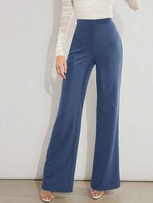 Pantalones de pierna ancha unicolor de talle alto - Niebla azul - Ver 6