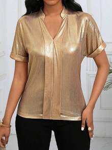 Camisa de solapa brillante para ropa de fiesta de vacaciones - Dorado - Ver 4