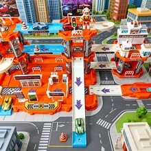 Set Mainan Tempat Parkir Lintasan Kereta Api Besar untuk Anak-Anak, Tema Kereta Api Kota, Cocok untuk 2 Pemain, Hadiah Ulang Tahun Ideal untuk Anak Laki-Laki - Biru - View 7