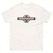 Camiseta con Estampado Gráfico de Skateboard Retro de los 90 de Independent Trucks - Camiseta Blanca de Cuello Redondo con Estampado de Emblema Negro y Marrón, Comodidad para Todas las Temporadas, Lavable a Máquina para Hombres, Adolescentes, Cultura del Skate y Actividades al Aire Libre. Camiseta de Verano para Hombre, de Cuello Redondo, Manga Corta, de Algodón Estampado, Corte Holgado. - Blanco - Ver 1