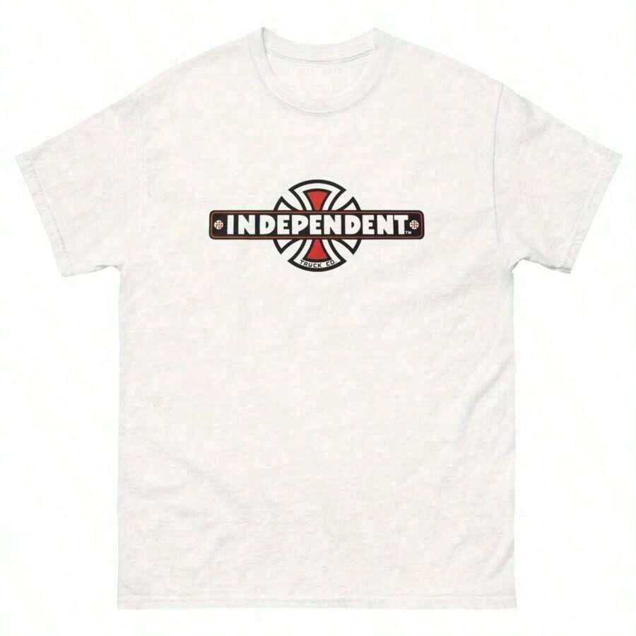 Camiseta con Estampado Gráfico de Skateboard Retro de los 90 de Independent Trucks - Camiseta Blanca de Cuello Redondo con Estampado de Emblema Negro y Marrón, Comodidad para Todas las Temporadas, Lavable a Máquina para Hombres, Adolescentes, Cultura del Skate y Actividades al Aire Libre. Camiseta de Verano para Hombre, de Cuello Redondo, Manga Corta, de Algodón Estampado, Corte Holgado. - Blanco - Ver 1