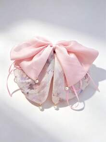 1 chiếc kẹp tóc nơ ngọc trai bằng vải organza nhuộm tie-dye màu hồng nhạt thời trang, phụ kiện tóc đa năng dùng hàng ngày. - Hồng - Xem 2