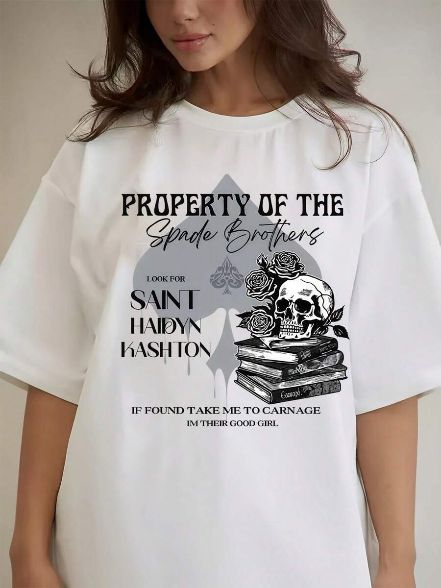 Ropa casual de manga corta para mujer, ideal para las vacaciones de verano y adecuada para todas las estaciones, uno de los artículos de la serie Dark Romance de Shantel Tessier.<the lords="">Derivados / Funciona con la misma visión del mundo (que Lord)<carnage>Camiseta exclusiva de merchandising para fans de (<slaughter>)</carnage></the> - Blanco - Ver 1