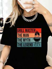 Camiseta retro vintage BBQ Smoker Grill Master Man Myth Legend - Camisetas gráficas casuales de moda para mujeres - Tops de camiseta de uso diario,Prendas callejeras de estilo fiesta y carnaval con blusas transpirables para uso diario y actividades. - Negro - Ver 1