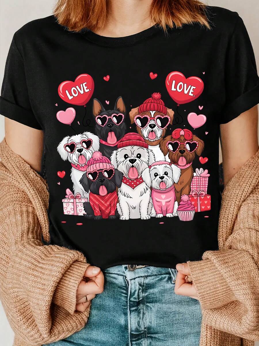 1 camiseta con estampado de perro para el Día de San Valentín, camiseta con la frase "El perro es mi amante", camiseta para amantes de los perros, regalo para amantes de los perros, 180g 100% algodón. - Negro - Ver 1