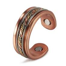 Vinterly Nhẫn từ tính bằng đồng nguyên chất, xoắn thủ công, bện, tăng cường sức khỏe, năng lượng, kiểu đeo hở ngón tay, có thể điều chỉnh kích thước, nam châm cao, có thể thay đổi kích cỡ. - màu nâu - Xem 9