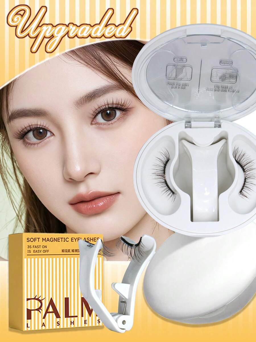 PALM LASHES 1 對棕色柔軟磁性假睫毛,自然外觀可重複使用免膠磁吸睫毛附附著器,輕量磁性睫毛 - 查看 1